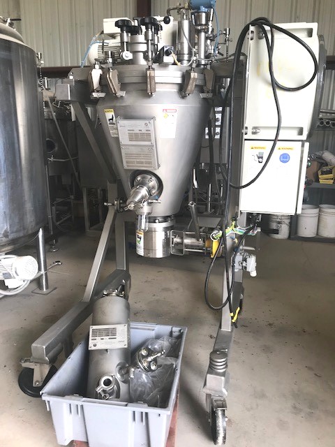 ***SOLD*** used Conical Screw Nauta Vacuum Dryer, Portable 73 liter 316L Stainless Steel Bolz Summix with Filter. Pilot Plant size, 15 Liter working capacity. Mdl. Lab Dryer ML001-Unit. Built 2005. S/N: WK317670. Internal Rated -1/1 bar at 0 to 110 degree C.; Jacket rated -1/6 bar at 0 to 110 degrees C.. Bottom ball valve discharge, and side flush sample valve. Mixer mounted in a SS stand on wheels with starter and power cord. Includes Bolz 5l jacketed filter. Last used in sanitary application. 